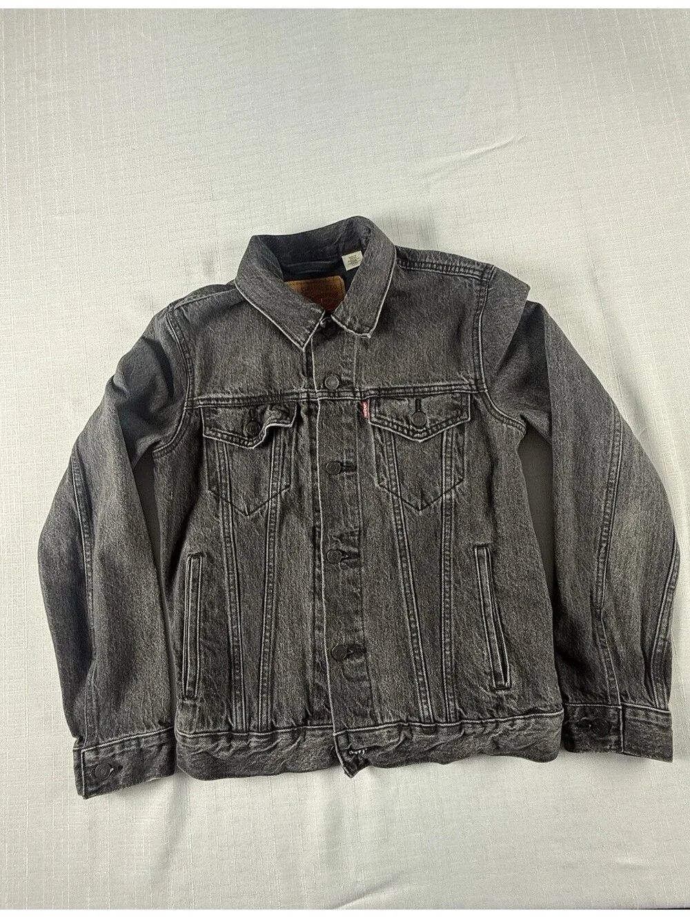 Levis Black Denim Trucker Jacket Mens Small Button Front Cotton Jean Jacket USA